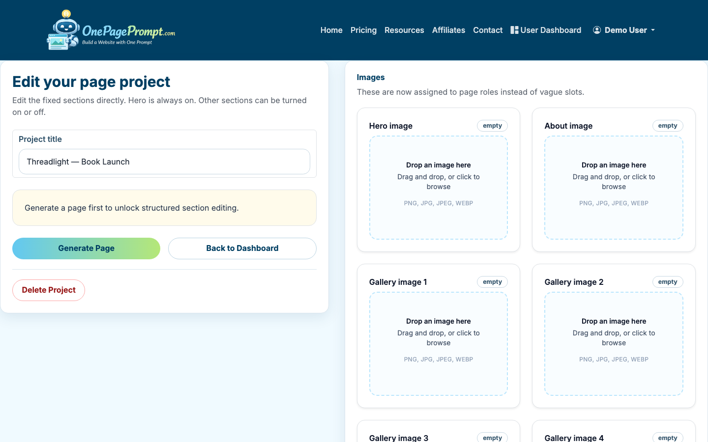 Edit generated content, colors, and section visibility.